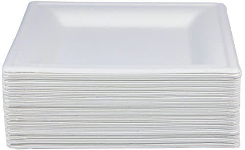 MadJoy Parties Sugarcane Dessert Plates- 50 Count Compostable White Square Disposable Paper Dessert Plates