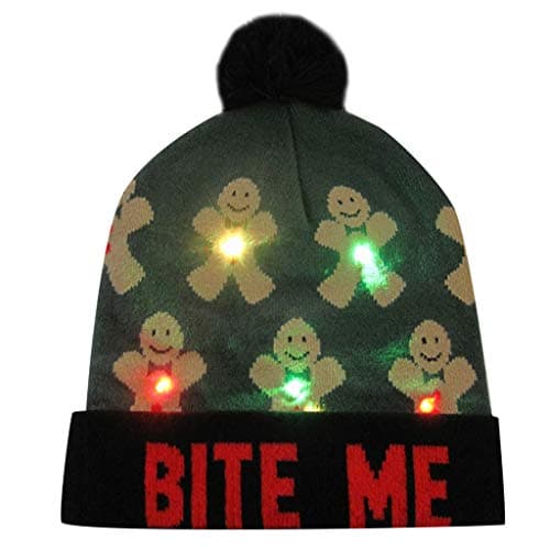 Succper Christmas hat LED Light Up Hat Beanie Knit Cap, Colorful Lights Xmas Beanie Unisex Winter Snow Sweater Ugly Holiday Party Cap (F)