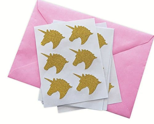 36 Glitter Gold Unicorn Stickers