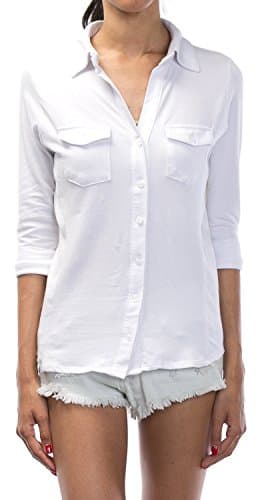 URBAN K Womens Plus Size Roll-up Sleeve Knitted Button Down Collar Shirt (S-3XL)