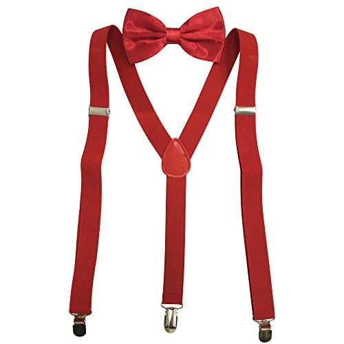 Solid Color Mens Suspender Bow Tie Set Clip On Y Shape Adjustable Braces