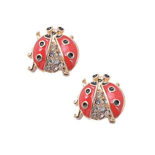 Spinningdaisy Cheerful Flying Ladybug Earrings Gold