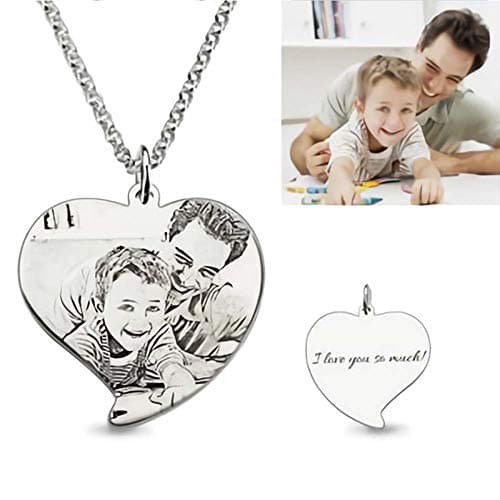 Personalised Custom Photo Necklace Pendant Silver Chain with Customized Message-A for Your Lovers