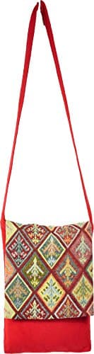 Red Shoulder Briefcase Case Asian Thai Style Hippie Boho Hand Made Cotton Fabric Woven Lanna Pattern Sling Tote Cross Body Bag From Chiangmai Thailand