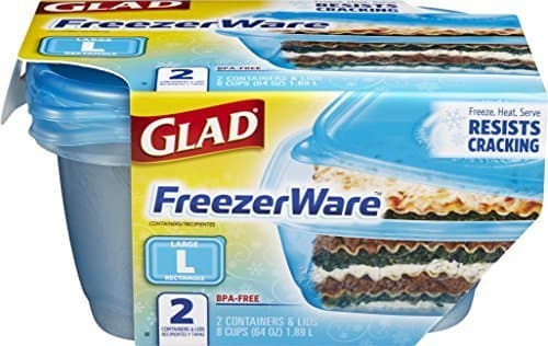 Glad Food Storage Containers, FreezerWare Large, 64 Ounce, 2 Count by Glad