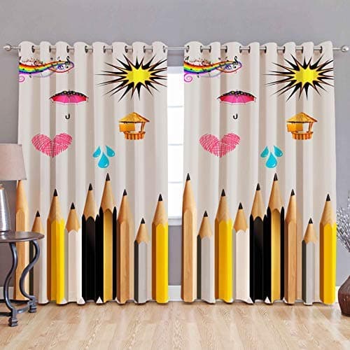 b7 CREATIONS Polyester Digital Printed Kids Eyelet 1 Piece Curtain for Bedroom/Living Room/Home (Cream, Windows 5 Feet)
