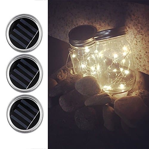 3 Pack Solar Mason Jar Lids - 10 LED Mason Jar Decor Light for Hanging Solar Lanterns and Garden Decor Chrismas Wedding Garden Patio Path Lights Warm White (Jars and Handle Not Included)