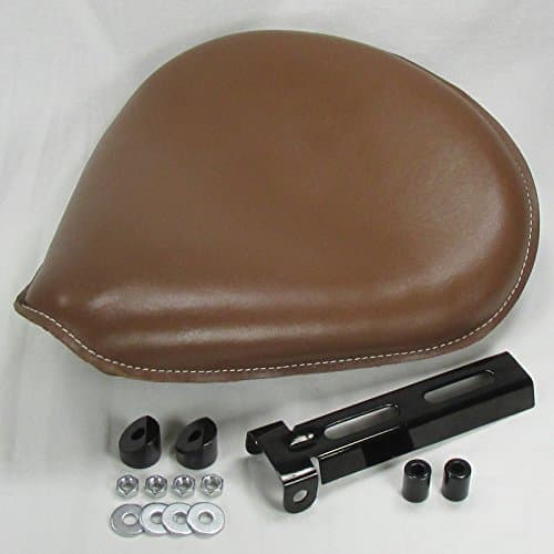 Brown Top Grain Leather Large Spring Mount Solo Seat with Hinge and Mounting Hardware - Fits Many Makes and Models - Harley Chopper Bobber Cafe Racer