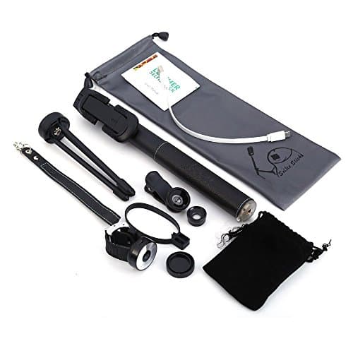 Noosy Leather Luxury Selfie Stick Tripod with Bluetooth Remote Shutter (black)
