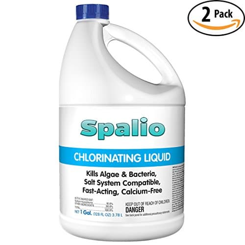 Spalio Universal, Non-Clouding Liquid Chlorine 10%, 2 Gallons. Easy on the Eyes, Pro-Grade, Calcium-Free Chloride Shock Treatment Won’t Cloud. Chlorinating Fluid Works in All Swimming Pools &amp; Spas