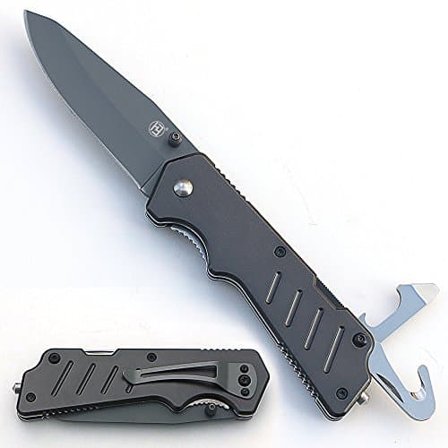 Folding Knife Multiple Tool HONYEE 4-in-1 Multifunctional Knife with Titanium Coating-Liner Lock Mechanism, Glass Breaker, Bottle Opener, Hook, Pocket Knife for Hunting, Camping, Household, etc
