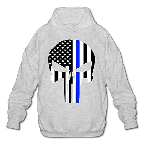 XJBD Men's Thin Blue Line Skull Special Sweatshirt Ash Size XXL
