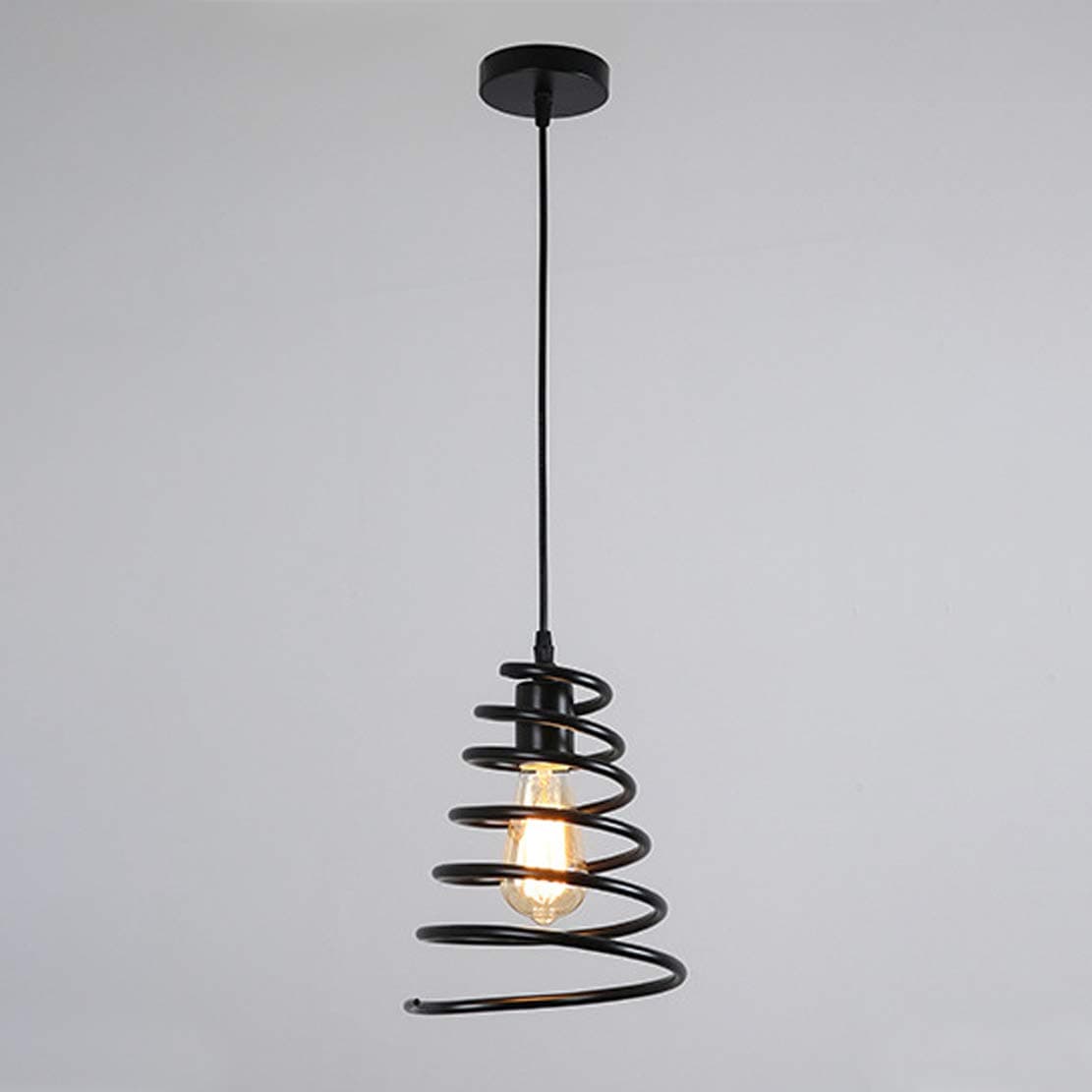 YOXANG Vintage Pendant Lighting Ceiling Adjustable Creative Spring Iron LED Hanging Lights for Bedroom Dining Room Black Rustic Industrial Edison Chandeliers Retro Loft Light Fitting 1×E27 Ø20 cm