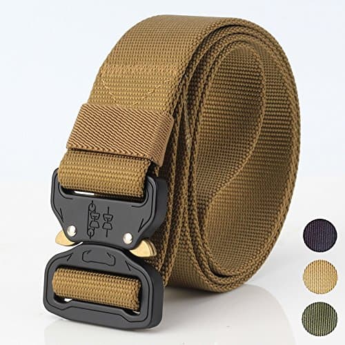 Tactical Belt Nylon Webbing, Military Style Webbing Riggers Web Belt with Heavy-Duty Quick-Release Metal Cobra Buckle By Fatefulness  (Brown)