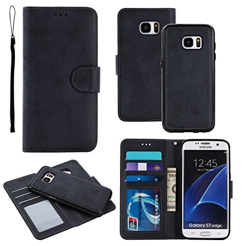 CompraFun Luxury Genuine Leather Phone case Slim Wallet Flip Case Cover Detachable Phone Bumper with Card/Cash Slot Holder Full Protection Folio Case for Samsung Galaxy S8