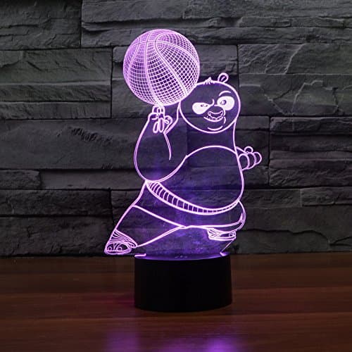 110v 3D Optical Illusion Glow LED Lighting Bedroom Decorative Night Light, Multi 7 Color Changing Atmosphere Touch Control Desk Lamp with USB Charging Port (Basketball Kung Fu Panda)