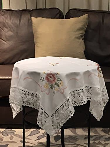 Birchbark White Cloth Lace Tablecloths for Beside Table Square Emboidered 24 X 24 Inch (Square 24"X24"(60x60cm))