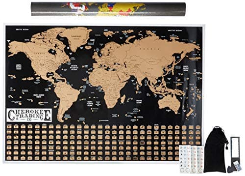Large Scratch Off Map of The World, World Scratch-Off map with Country Flags Underneath, Traveler, 24"H x 32"W, Office Products, Maps, Home and Kitchen, by Cherokee Trading Company