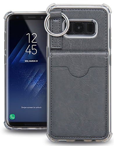 Guardful [Back Card Pocket] Credit Card Case [Dual Layer] Protective Hybrid Case [Ring Holder] with 3 Cards Slot Wallet for Galaxy S8 Plus (Pocket Grey)