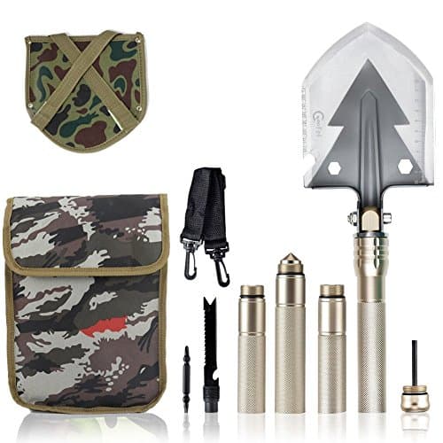 Portable Folding Shovel Outdoor Military Entrenching Tool | Multi-function Snow Shovel | Mini Survival Compass | for Camping, Hiking, Backpacking, Fishing, Trench Entrenching Tool, Car Emergency, Gard