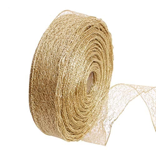 2pc Glitter Metallic Ribbon Sparkly Fabric Ribbon for Christmas Tree Gift Crafters Sewing Wedding Party Brithday Exhibition DIY Craft Wrap Card Making Bows Floral Projects (Golden)