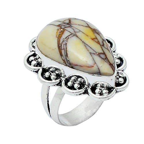 Handmade Pear Shape Bericiat Mookaite Jasper Gemstone Silver Plated Retro Ring Size US-7.5