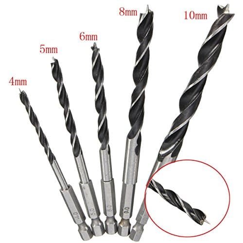 5pcs 4-10mm Hex Shank Woodworking Auger Drill Bit Four Slot Four Blade Bore Hole Twist Drill