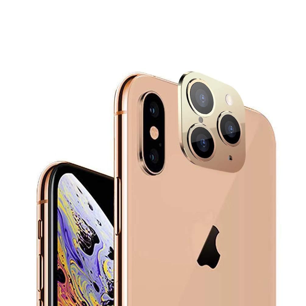 Modified Camera Lens Seconds Change Cover for iPhone X XS XS MAX Sticker Fake Camera for iPhone 11 Pro Max Metal Protector Change to iPhone pro/Max (Champagne Gold)