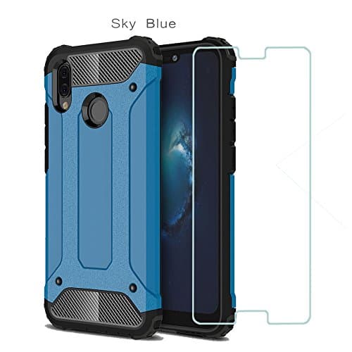 Huawei P20 Lite Case,AMASELL [Heavy Duty] Dual Layer Shockproof Case TPU+Hard PC Hybrid Cover Anti-Scratch Protective Case & Tempered Glass Screen Protector For Huawei P20 Lite,Blue