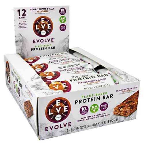 Evolve Plant Based Protein Bar Vegan Non GMO 10 G Protein Natural (Peanut Butter &amp; Jelly)