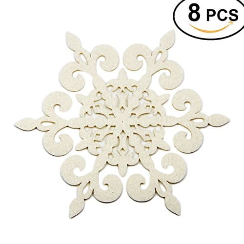 Coasters Set of 8 Felt Absorbent Snowflake Coaster for Drinks - Desktop Protection Prevent Furniture Damage - Ivory White Absorbs Moisture - Tabletop Drink Coasters