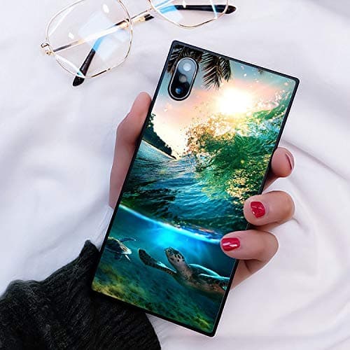 iPhone X iPhone 10 iPhone Xs Case Sea Turtle In Sea Wave Shockproof Black TPU Slim Silicone Square Design Phone Case for iPhone X/10/Xs