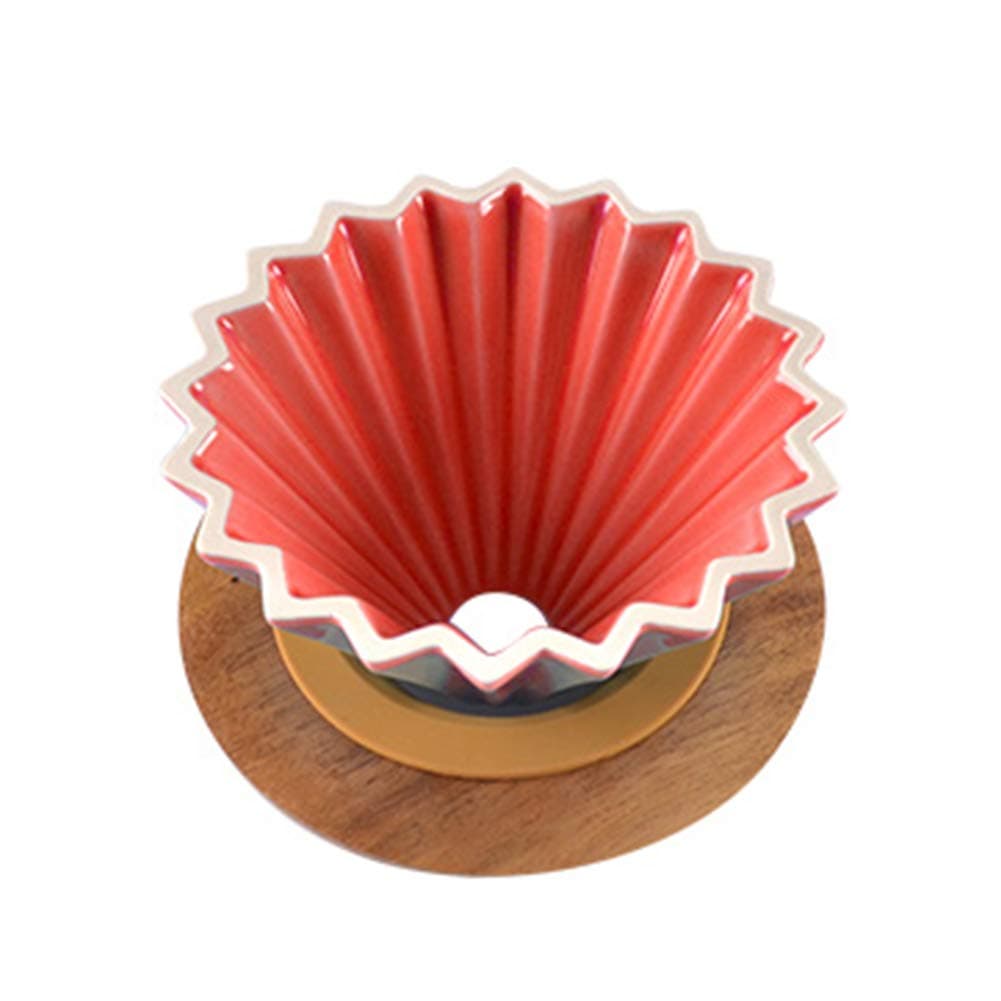 Pour Over Dripper, Espresso Coffee Filter Cup, Ceramic Pour Over Coffee Maker with Wooden Stand, Coffee Accessories,Red