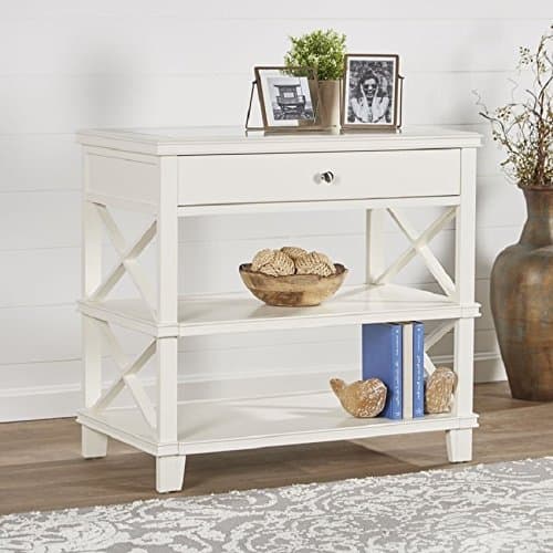 Side Table with White finish and Glass Top Rectangular Side Table With Storage with Drawer Side Table With Under Storage two Shelves Room Décor End Table White Table Furniture Table Top TV Table