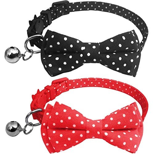 DAIXI Cat Collar Breakaway with Bells Adjustable Bowtie Style for Kitten Puppy (red+black)