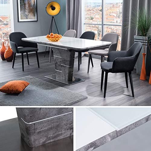 MHF Ilario Extending Table Concrete Effect Tempered Glass Modern