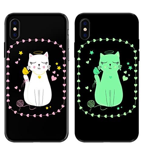 Mimigiant iphone X Case Cover-Fluorescent Cases for Iphone X(2017)-Frosted Soft Iphone Shell-Black Fluorescent cat