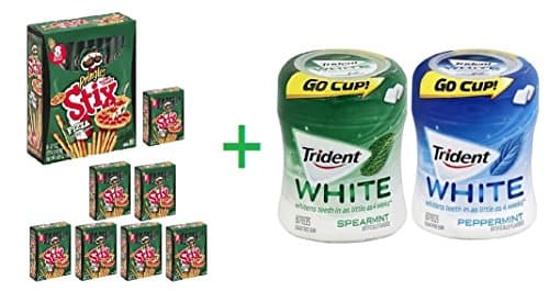 Pringles Pizza Baked Crispy Stix 8 CT .68 OZ (Pack of 8) + Trident Go Cup Peppermint and Spearmint 1/60 Count(BUNDLE)