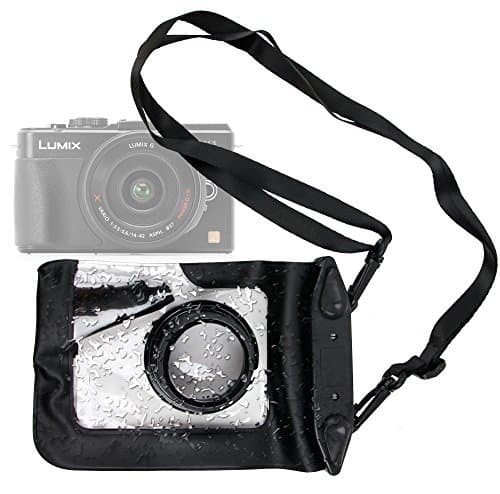 DURAGADGET Compact Camera Case in Black for Panasonic Lumix GX1, Lumix GM5 &amp; Lumix DMC-TZ55EB-K - Premium Quality, Water-Resistant Pouch with Zoom Lens Compartment, Cross-Body Strap &amp; Air-Locked Seals