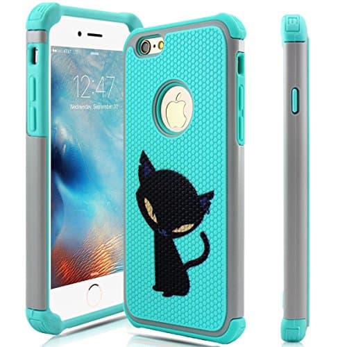 iPhone 6S Case,UBetterM Shock Absorbing Slim Durable [Hybrid Duty] Defender Rubber Bumper Cover for iPhone 6/6s 4.7 inch(Black Cat)