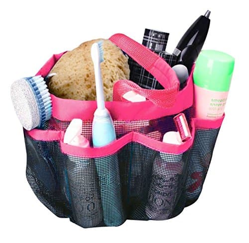 Portable Mesh Shower Caddy Organizer, VEY Bath Basket Quick Dry Hanging Toiletry Cosmetic Storage Tote Bags with 8 Mesh Pockets Mildew Water Resistant for Home Travel (Pink)