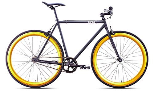 Populo Bikes Grand Fixed Gear Single Speed Urban Fixie Road Bike, Matte Black/Gold, 55cm/Large