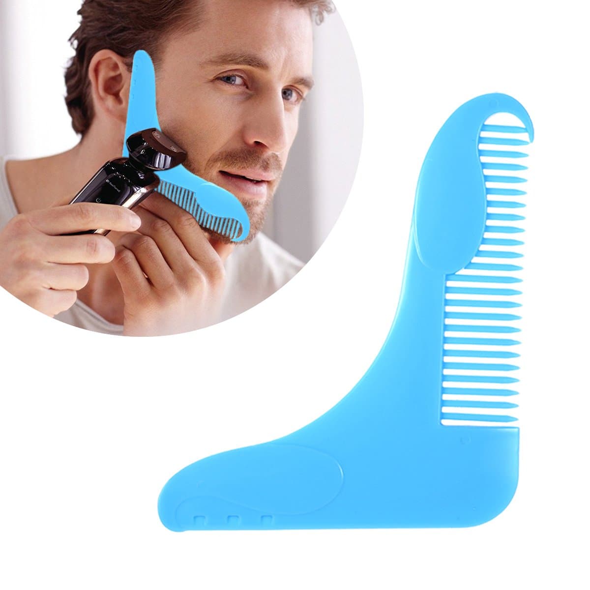 Beard Comb, Beard Guide Moustache Comb Set Beard Shaping Comb Pocket Tool Kit for Men Bro (Blue)