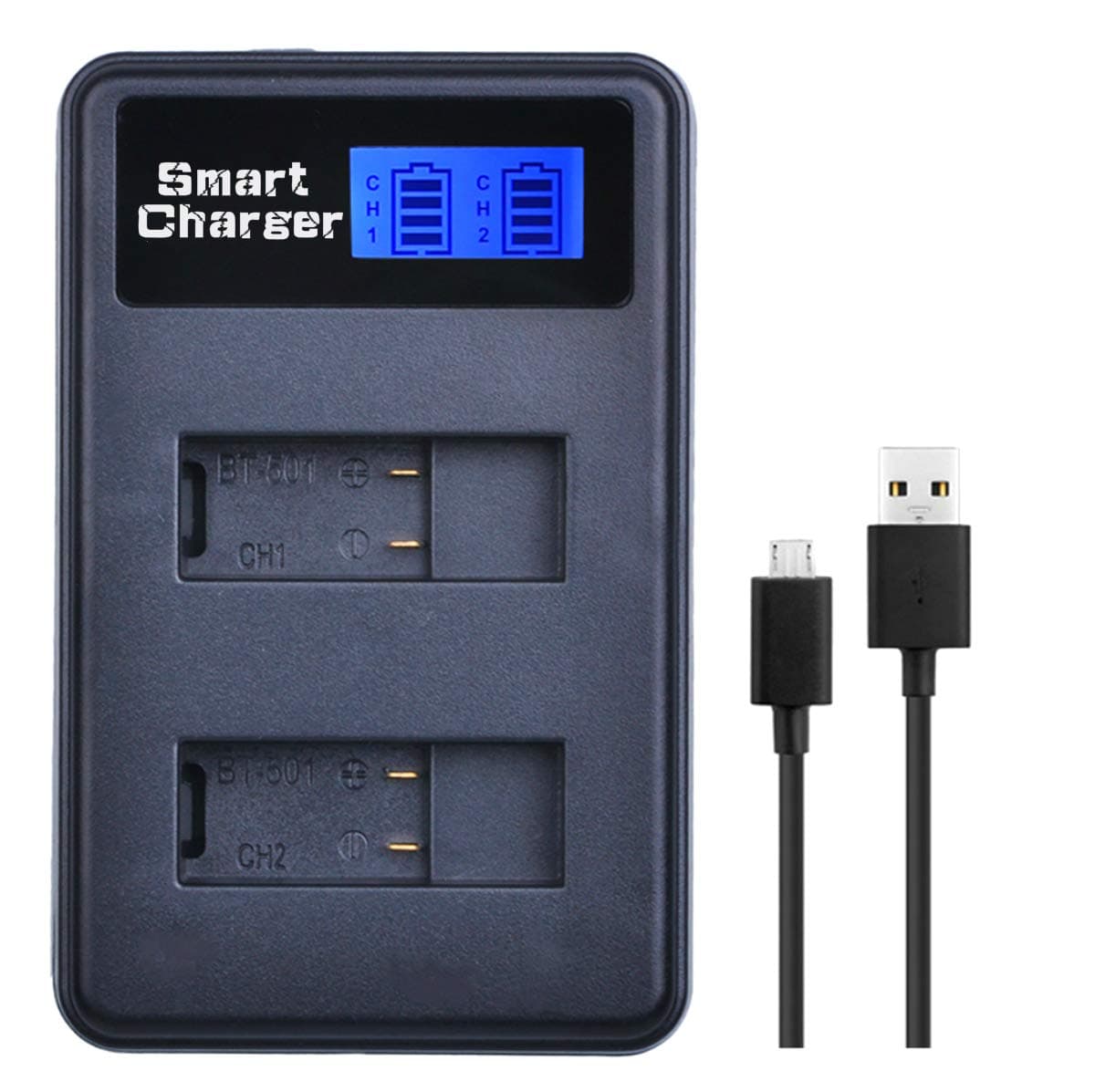 GoPro Hero 5/6/7/2018 Replacement Dual LCD USB Charger for GoPro Hero 5 Black, AHDBT-501, Hero(2018),Hero 6,Hero 7 Black(only Charger)