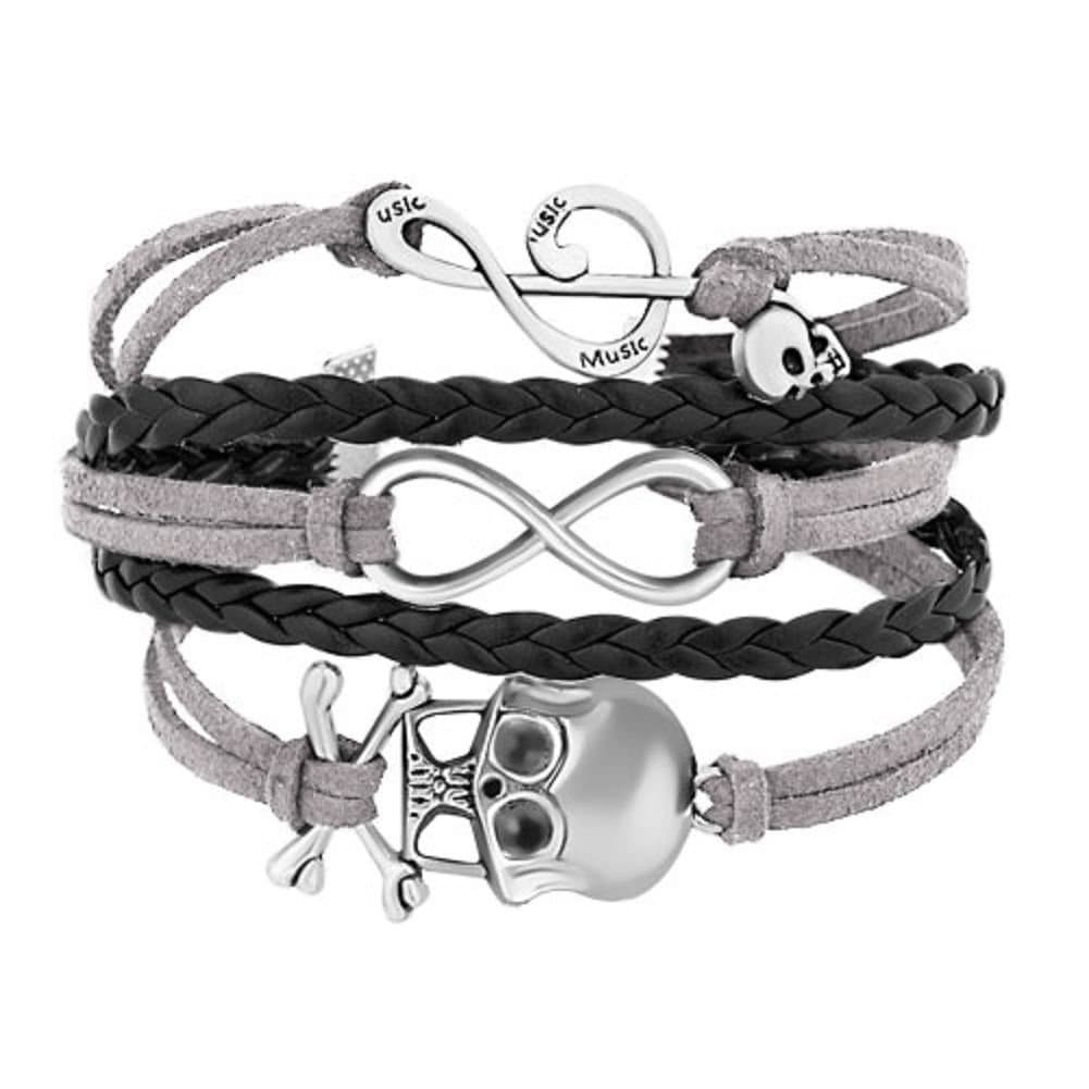Uniqueen Braided Leather Wrap Bracelet Sideways Infinity Skull Music Note Womens Girls Wristband Bracelets