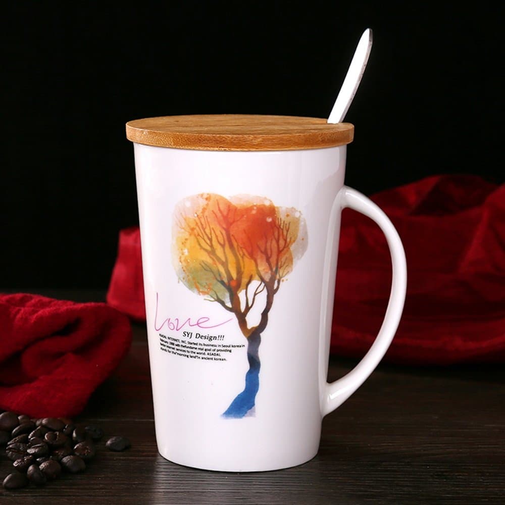 Dinner Sets HAIZHEN 500ml Water Cup Creative Ceramic Mug Couple With Cup Of Coffee Milk Breakfast Cup Bone China Cups (Multi-color Optional) Ceramic (Color : 1001, Size : B)