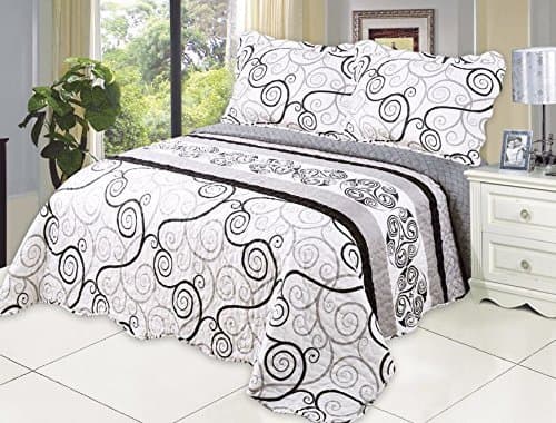 Microfiber Quilt Set,Prewashed, Preshrunk. Hypoallergenic, Print Pattern Stitched with Threads, Full/Queen Bed-Cover with 2shams, AS Coverlet bedcover