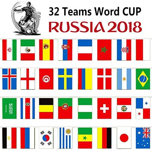 Peiosendor World Cup String Flag Banner Bunting 2018 100 Countries Flags FIFA Russia World Cup Top 32 Teams Flags For Fan Clubs KTV Sports Restaurants Game Night Decorations 8.27'' L x 8.27'' W