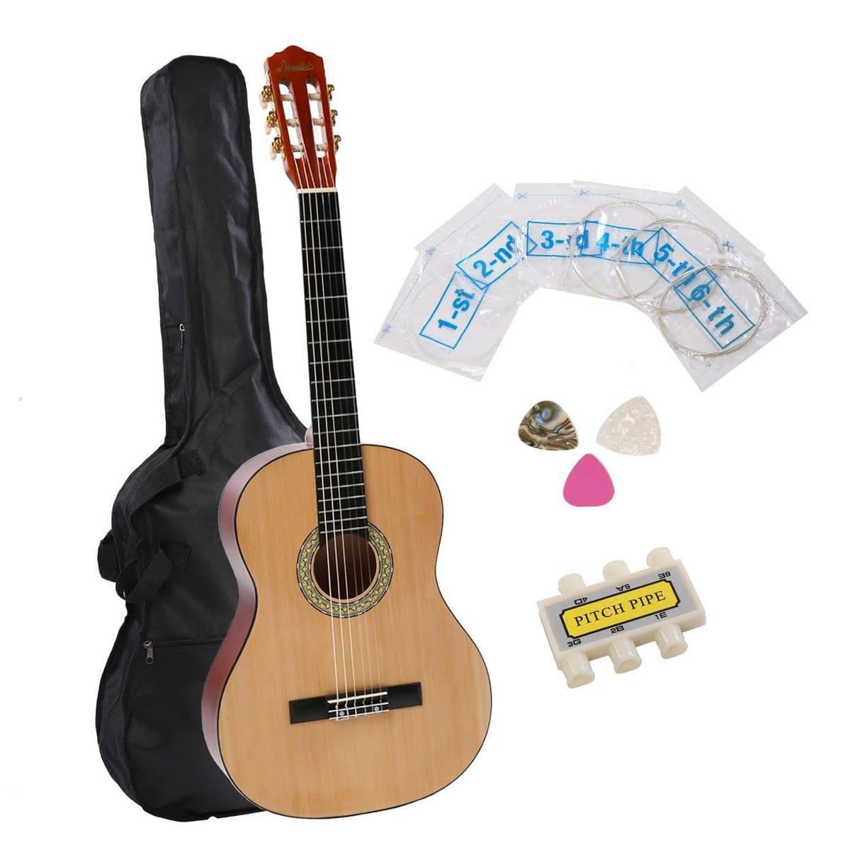 Classical Guitar Music 38 Inch Guitar Starter Kit Beginner Package-Gloss Natural