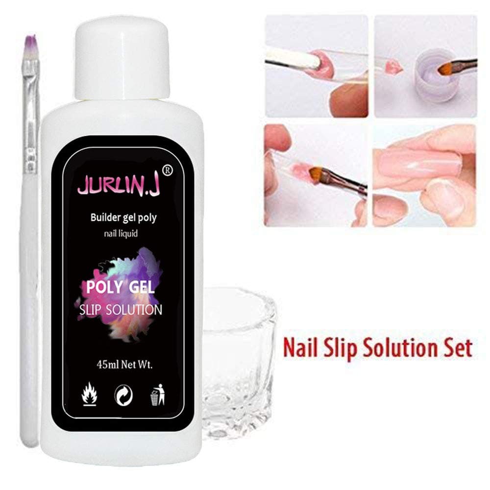 JURLIN 45ml Anti-stick Poly Gel Nail Liquid Slip Solution+ nail gel bush For Nail Builder Gel Nail DIY Extension Tool
